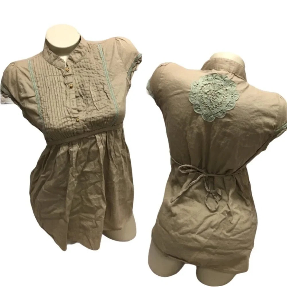 WS229 Heritage Boho Wood Bead Blouse Top M